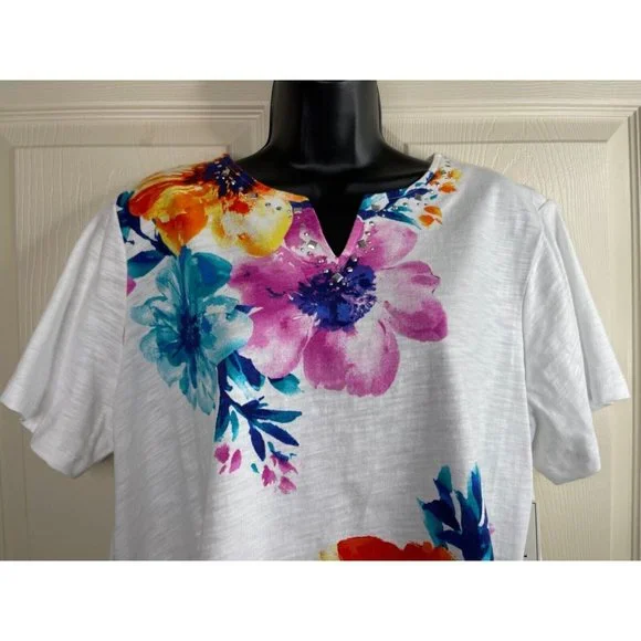 Alfred Dunner Knit Top Womens Size Petite Extra Large PXL Short Sleeve White NWT - Picture 2 of 11